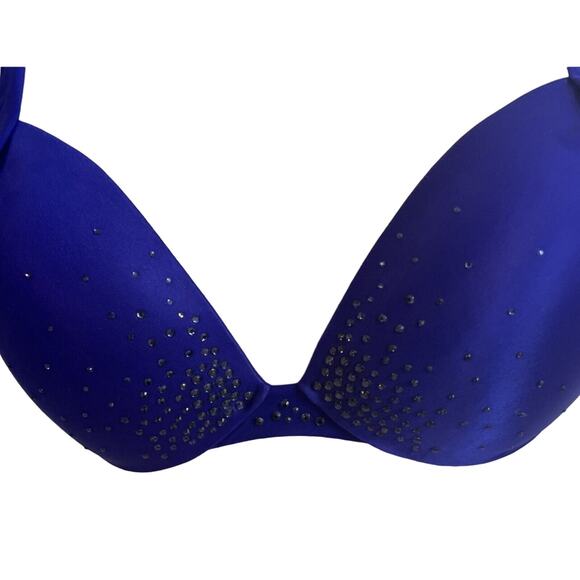 VICTORIA’S SECRET Plunge Satin Midnight Blue W/ Padded Bra Size 34C - Picture 4 of 10